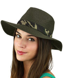 C.C Teardrop Dent Paper Woven Panama Sun Beach Hat with Camouflage Band