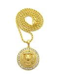 Stone Edge King Lion Medal Pendant w/ Chain Necklace