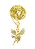 Stone Stud Dancing Flying Angel Pendant w/ Chain Necklace