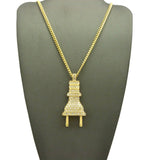 Stone Stud Body Power Plug Pendant with Chain Necklace