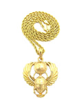 Polished Extended Wing Scarab Beetle Pendant w/ 24" Chain Necklace in Gold-Tone