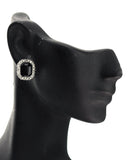 Women's Fashion Rectangle Black Stone Stud Earrings in Silver-Tone