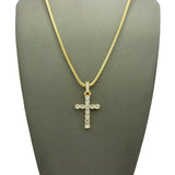 Round Stone Stud Single Row Cross Pendant  Chain Necklace, Gold-Tone