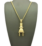 Polished Stud Power Plug Pendant with Chain Necklace