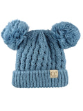 C.C Kids' Children's Cable Knit Double Ear Pom Cuffed Beanie Cap Hat