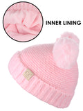 C.C Kids' Children's Double Ear Soft Pom Fuzzy Lined Cuff Beanie Cap