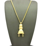 Gold-Tone Polished Power Plug Pendant with Chain Necklace