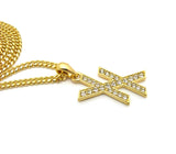 Stone Stud Double X Pendant w/ 3mm 24" Cuban Chain Necklace