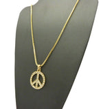 Stone Stud Peace Sign Micro Pendant with Chain Necklace