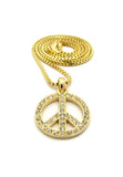 Stone Stud Peace Sign Micro Pendant with Chain Necklace