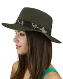 C.C Teardrop Dent Paper Woven Panama Sun Beach Hat with Camouflage Band