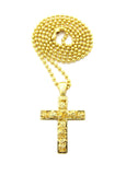 Gold-Tone Polished Nugget Cross Micro Pendant w/ Chain Necklace