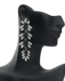 Women's Rhinestone Studded Leaf Dangling Black Stone Vine Earrings in Black