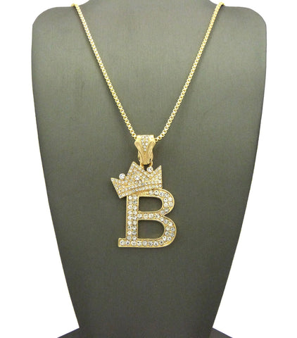 Tilted Crown on Initial B Pendant w/ 24" Chain Necklace