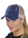 Ponyflo Ponytail Messy High Bun Distressed Adjustable Trucker Baseball Cap