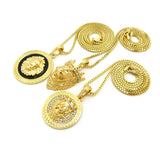 Lion Head Trio Pendant Set with Gold-Tone Box Chain Necklaces