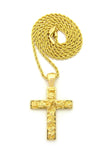 Polished Nugget Cross Pendant w/ 2mm 24" Rope Chain Necklace in Gold-Tone