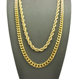 Hip-Hop Style 6mm 24" Rope Chain & 6mm 30" Box Cuban Chain Necklace Set, Gold-Tone