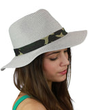 C.C Teardrop Dent Paper Woven Panama Sun Beach Hat with Camouflage Band