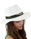 C.C Teardrop Dent Paper Woven Panama Sun Beach Hat with Camouflage Band
