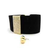 Women's Elastic Choker Rhinestone Center Necklace and Ball Earring Set in Gold-Tone