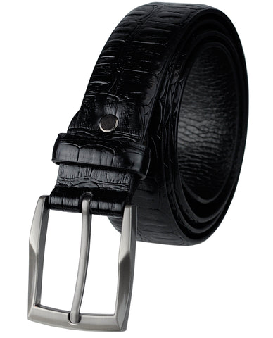 Eurosport Men's Patterned Faux Leather Cut-To-Fit Belt with Gun Metal Square Buckle