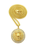 Stone Edge King Lion Medal Pendant w/ Chain Necklace
