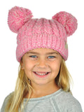 C.C Kids' Children's Cable Knit Double Ear Pom Cuffed Beanie Cap Hat