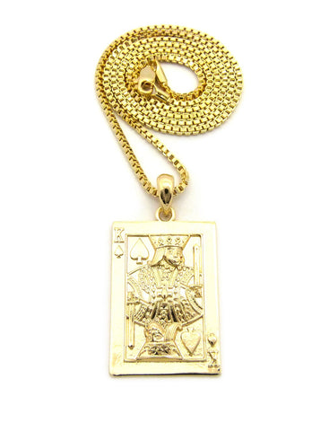 Polished Poker King Of Hearts Pendant w/ 24" Necklace in Gold-Tone