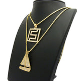 Stone Stud Sailboat & Stone Stud Maze Pendant Set w/ Box Chain Necklaces, Gold-Tone