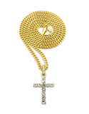 Round Stone Stud Single Row Cross Pendant  Chain Necklace, Gold-Tone