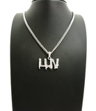 Stone Stud LUV Drip Effect Micro Pendant with Cuban Chain Necklace