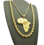 Power Fist on Africa Pendant on Box Chain with 6mm 30" Rope Chain Necklace in Gold-Tone