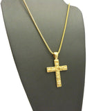 Polished Nugget Cross Pendant w/ 2mm 24" Box Chain Necklace in Gold-Tone