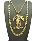 Polished Last Kings Record Label Pendant Rope Chain Necklace Set in Gold-Tone