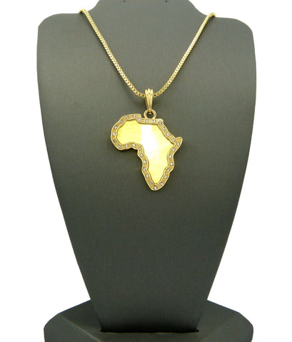 Pave Edge Micro Africa Mirror Pendant w/ Chain Necklace