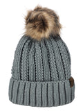 C.C Thick Cable Knit Faux Fuzzy Fur Pom Fleece Lined Skull Cap Cuff Beanie