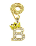 Stone Stud Large Titled Crown Initial B Pendant  Necklace, Gold-Tone