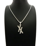 Stone Stud Double X Pendant w/ 2mm 24" Box Chain Necklace