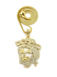 Stone Stud Hollow Jesus Face Pendant w/Chain Necklace, Gold-Tone