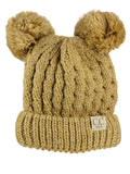 C.C Kids' Children's Cable Knit Double Ear Pom Cuffed Beanie Cap Hat
