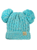 C.C Kids' Children's Cable Knit Double Ear Pom Cuffed Beanie Cap Hat
