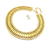 Women's Bohemian Rhinestone Metal Link Necklace and Pierced Earring Set in Gold-Tone