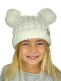 C.C Kids' Children's Cable Knit Double Ear Pom Cuffed Beanie Cap Hat