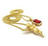 Stone Stud Extended Wing Praying Angel Set w/ 24" & 30" Gold-Tone Box Chain Necklaces