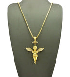 Stone Stud Winged Praying Halo Angel Pendant with Chain Necklace