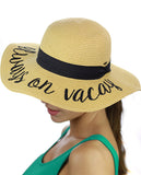 C.C Women's Paper Weaved Beach Time Embroidered Quote Floppy Brim Sun Hat