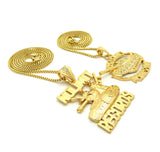 No Limit Forever & No Limit Records Tank Pendant Set w/ 2mm 24" & 30" Box Chain Necklaces in Gold-Tone