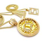 Stone Stud QC Initials, Sailboat & Maze Pendant Set w/ Box Chain Necklaces, Gold-Tone