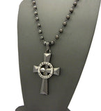 Silver-Tone Veritas Aequitas Pendant 6mm 30" Bead Chain Necklace in Hematite-Tone